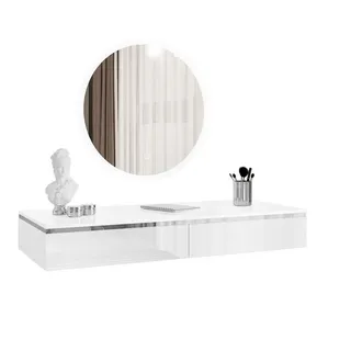 lookway Schminktisch AURORA SILVER Hängender Kosmetiktisch mit Spiegel (1x Konsole und 1x Spiegl), Breite: 102 cm weiß