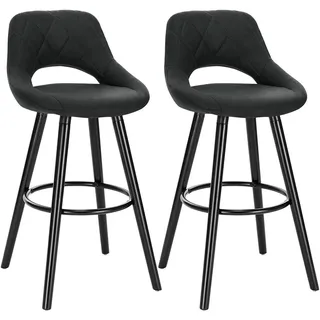 Woltu Barhocker 2er Set Barstuhl Bistrohocker Tresenhocker mit Lehne und Fußstütze Design Stuhl Holz Stoffbezug, Anthrazit - Grau