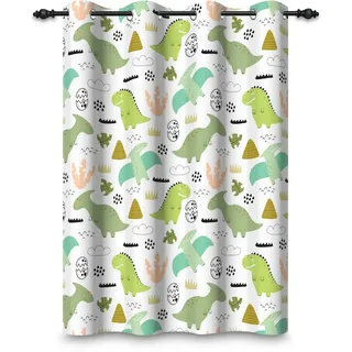 ggaimwf 107x160cm Dinosaurier-Cartoon Verdunkelungsvorhang für Kinderzimmer Tiere Jura Niedlich Grüner Dino Ösenvorhänge Tüllenvorhänge Raumteiler Fenstervorhänge für Baby Spielzimmer,1-Einzelpaneel