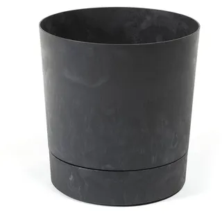 LAMELA Pflanzgefäß mit integriertem Untersetzer, Breite 14,5 cm – 1,8L – Schwarzer Blumentopf in Betonoptik für Innen & Außen – Wetterfest & Pflegeleicht