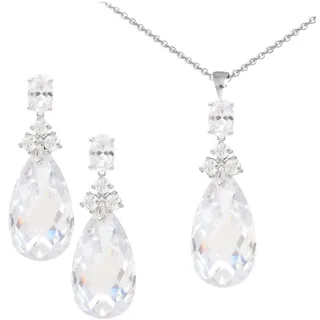 FIRETTI "Multipack Schmuck Geschenk Silber 925 Halskette Ohrstecker Tropfen", (Set, 4 Stk. tlg.) mit Zirkonia (synth.), silberfarben, kristallweiß, kristallweiß),