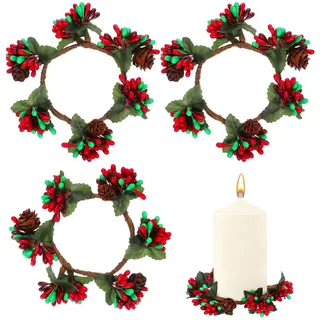VALICLUD 4 Stücke Weihnachten Kerzenring Beerenkranz Weihnachtskranz Adventskranz Tischkranz Beerengirlande Serviettenringe Tischdekoration DIY Weihnachtsdeko Xmas Deko Weihnachtsbaum Anhänger