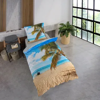 Bettwäsche Set mit Strand und Palmen 135 x 200 cm 100% Baumwolle