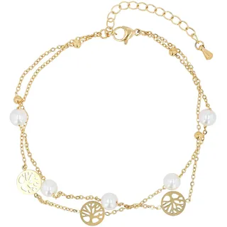 Fußkette ADELIA ́S "Damen Fußkettchen ¿ Lebensbaum aus Edelstahl" Gr. 22, gold, Fußketten, Damen, Edelstahl, Fußkette