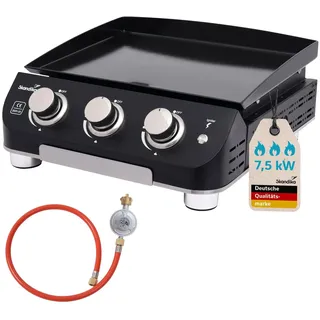Skandika Plancha Grill Palo 3-Brenner | Gasplancha Grillplatte, 3 Brenner, Abtropfschale, transportabler Gasgrill mit Kochplatte | Outdoor, Camping, Balkongrill, Tischgrill, Grillplancha, Gasbräter
