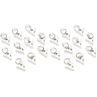 GARDINIA T-Rollringe für Gardinenschienen, Gardinenringe, Mit Kunststoff-Klammern für T-Schienen, Weiß, 20 Stück (Packung mit 2)