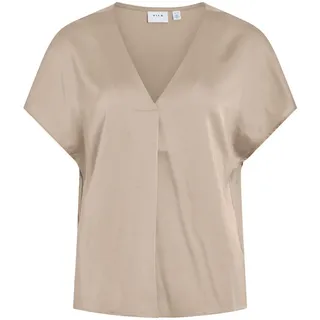 Vila Damen Viellette V-Neck S/S Satin Top-Noos Kurzarmbluse 14089239,Cement,38