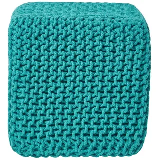 Homescapes Strick-Pouf petrol-grün, Sitzwürfel 35/35/35 cm , Grün , Textil , Uni , Quadratisch , 35x35x35 cm , Wohnzimmer, Sessel, Hocker & Hockerbänke, Sitzwürfel