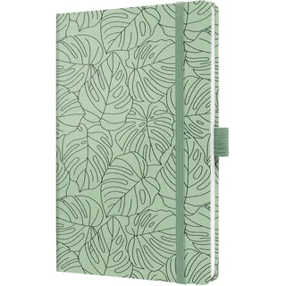 Sigel J5353 Wochenkalender Jolie 2025, Green Monstera, ca. A5, Hardcover, Gummiband, Stiftschlaufe, Einstecktasche, 174 Seiten, vegan, Buchkalender, Terminplaner