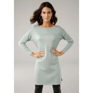 Longpullover LAURA SCOTT, Damen, Gr. 34, grün (mint, meliert), Feinstrick, Obermaterial: 70% Viskose, 30% Polyamid, meliert, unifarben, Basic, lässig geschnitten, Rundhals, Pullover Longpullover, Feinstrick mit U-Boot Ausschnitt und seitlichem Schlitz