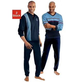 Pyjama LE JOGGER, Herren, Gr. 56/58 (XL), blau (blau, marine), Jersey, Obermaterial: 100% Baumwolle, Basic, bequem lang, Rundhals, angesetztes Bündchen, Homewear-Sets Pyjama, Schlafanzug für Herren in langer Form
