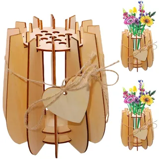 Dekorative Holz-Steckvase für Blumenarrangements, DIY Blumenhalter mit Öffnungen für künstliche Rosen, Kirschblüten, Sonnenblumen, Tulpen, Narzissen, Lotus, Modernes Wohnaccessoire für Erwachsene (A)