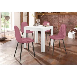 INOSIGN Essgruppe, (Set, 5 tlg.), mit Esstisch 80 cm breit Weiß mit Struktur/Rosa,