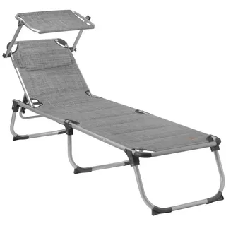 CampFeuer Sonnenliege mit Dach 200 x 60 x 60 cm Grau