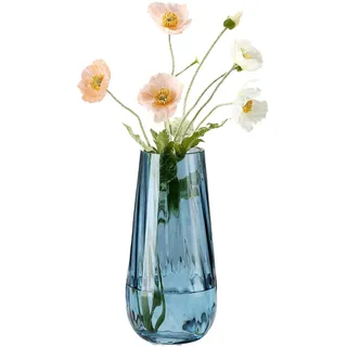 JAKY-Global Glas Vase Modern Groß, Konische Gerippte Blumenvase 25,0cm Hoch Glasvase Heimdekoration Tischdeko für Büro Wohnzimmer Hochzeiten Party Events(Blau)