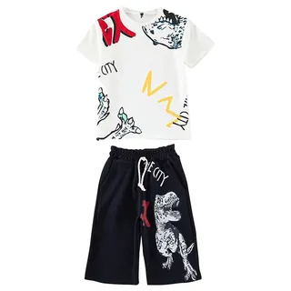 Boy's Dinosaur Printed Knitted Set - T-Shirt and Shorts Tkdss24Au00029