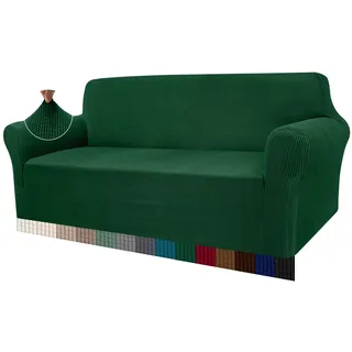 Granbest High Stretch Sofabezug Moderne Sofaüberwurf Jacquard Elastische Sofahusse für Wohnzimmer Protector für Hunde Haustiere (3 Sitzer, Dunkelgrün)