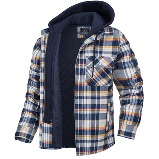 MAGCOMSEN Herren Winter Freizeithemd Kariert Fleece Hemd Hoodie Baumwolle Langarm Flanellhemd Männer Thermo Arbeitshemd Gefüttert Plaid Mantel Lässige Karohemd Jacke mit Abnehmbar Kapuze Gelb XL