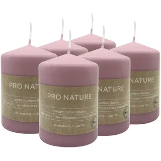 Müller Kerzen PRO NATURE Stumpenkerzen Gepresst - Flieder Lilac Stearin-Kerzen - 6 Stück - 6,8 x 10 cm - 20 Stunden Brenndauer - Natürliche Wachs - Ohne Palmöl und Paraffin - Unparfümierte