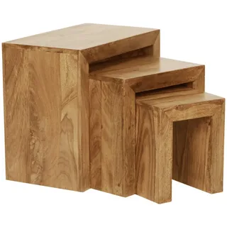 Mid.you Satztisch , Akaziefarben , Holz , 3-teilig , Akazie , massiv , rechteckig , Wange , 30x45x50 cm , Wohnzimmer, Wohnzimmertische, Beistelltische