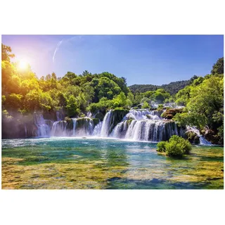 Wallarena Fototapete Wasserfall 3D Natur 200x140 , Papier , Baum/Pflanze/Natur , Rechteckig , 200x140 cm , FSC 100% ,