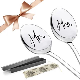 Löffel mit gravur mr mrs, gravierter kaffeelöffel mr und mrs löffel hochzeit mr mrs edelstahl löffel Hochzeitsgeschenke für Paare Neuvermählte Valentines Tee Dessert