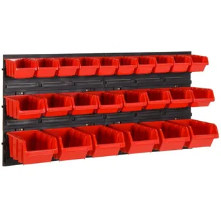 The Living Store 26-tlg Stapelboxen-Wandregal Rot & Schwarz 77x39cm Polypropylen - Rot