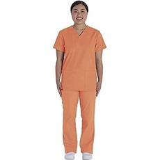 VT Unisex Schlupfhemd & Schlupfhose Set, Kasack mit V-Ausschnitt und 2 Taschen, Hose mit Tasche(Sorbet,XL)