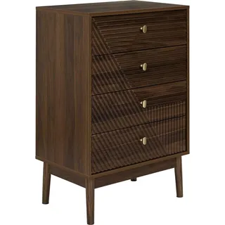 HowHomely | Kommode - Schubladenkommode - 60 x 40 x 90 cm - Dunkelbraun - Sideboard - dunkel Nussbaum Optik - mit 4 Schubladen - Braun, Gold