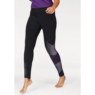 Leggings KANGAROOS, Damen, Gr. 52, N-Gr, schwarz (schwarz, lila), Single Jersey, Obermaterial: 95% Baumwolle, 5% Elasthan, bedruckt, eng knöchellang, Hosen Leggings, Große Größen