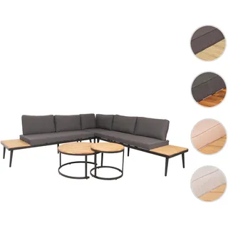Mendler Garten-Garnitur HWC-H54c, Lounge-Set, Beistelltisch Spun Poly Akazie Holz Stahl hellbraun, Kissen dunkelgrau ~ Grau
