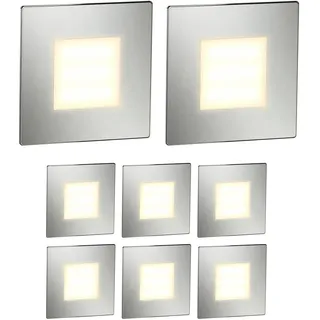 ledscom.de 8 Stück LED Treppenlicht/Wandeinbauleuchte FEX für innen und außen, eckig, edelstahl, 85 x 85mm, warmweiß