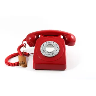 GPO  GPO 746 Retro Festnetztelefon im Stil der 70er Jahre mit Druckknopf-authentischer Klingelton- Rot