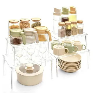 4Pcs Gewürzregal Kleines Regal Küchen Organizer Erweiterbar Küchenschrank Organizer Gewürz Stapelbar Küchenregal Arbeitsplatte Regaleinsatz Tassenregal Schreibtisch Regal Für Küche Bad Heim Desktop