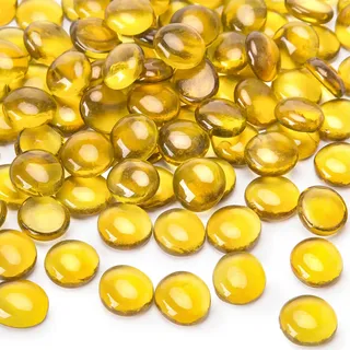 HAKACC 450g 80-100 Stück Glasnuggets Gelb, Deko Glassteine 1,7-1,9cm Mancala Steine Dekosteine Kinder muggelsteine Mosaiksteine zum Basteln