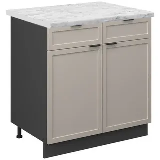 Vicco Küchenunterschrank Fame-Line GrauBeige 80 cm, AP Marmor , Holzwerkstoff , 3 Fächer , 2 Schubladen , Rechteckig , 80x82x60 cm , Küchen, Küchenmöbel, Küchenschränke, Küchenunterschränke