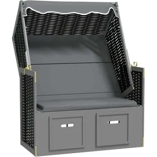 vidaXL Strandkorb mit Dach Polyrattan & Massivholz Anthrazit & Schwarz - Grau