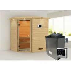 Bild von Sauna Svea Eckeinstieg, 9 kW Saunaofen mit externer Steuerung, für 3 Personen - beige