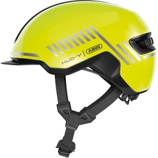 ABUS Urban Helm HUD-Y - mit magnetischem, aufladbarem LED-Rücklicht & Magnetverschluss - cooler Fahrradhelm für den Alltag - für Damen und Herren - Gelb Glänzend, Größe L