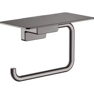 Hansgrohe AddStoris Toilettenpapierhalter mit Ablage, Klopapierhalter für Wandmontage, Klorollenhalter, verdeckte Befestigung, Badezimmer Zubehör, Brushed Black Chrome,