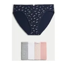 Womens M&S Collection 5er-Pack Slips aus Baumwolle und Lycra® mit hoch ausgeschnittenem Bein - Soft Pink, Soft Pink, 8