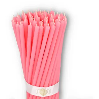 Danilovo Reine Bienenwachskerzen – tropffrei, rauchfrei, hohe, dünne Spitzkerzen – dekorative Kerzen für Kirchgebet, Deko oder Geburtstagskerzen – Honigduft Kerzen – 16 x 0,5 cm (Rosa, 50 Stück)
