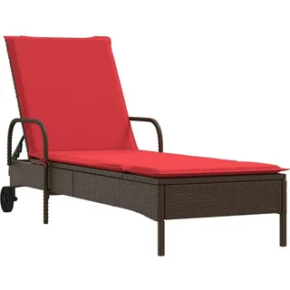Sonnenliege mit Rollen und Kissen Braun Poly Rattan - Braun