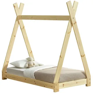 [en.casa] Kinderbett Onejda 70 x 140 cm Kiefer massiv natur beige