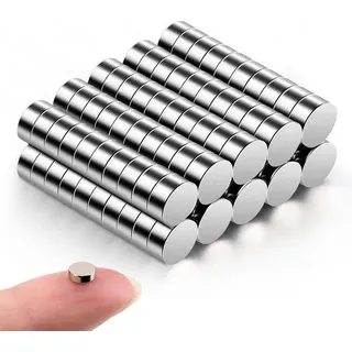 Unyqoos® 80 Stück starke Mini‐Magnete 5 x 2 mm, vernickelt – kratzfreie Haftmagnete für Organisation, Büro, Basteln & Modellbau - Silber