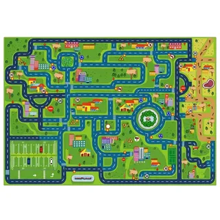 YQOPDEBD Spielteppich, Stadt Spielteppich Straße mit Autoteppich Design, Lernspielteppich für Zimmer, Straßenteppich mit Blauer Straße und Grünem Rasen, für Zimmer Dekoration