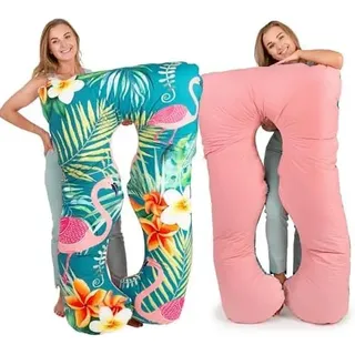 MAKOSAS KomfortKissen ORIGINAL - Premium Orthopädisches Kuschelkissen | Körperkissen | Seitenschläferkissen - Für besseren Schlaf und gegen Rückbeschwerden, 100 x 150 cm (Flamingo - Baumwolle)