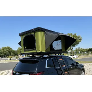 Aluminium Hardcase Autodachzelt Grau 2-3 Personen mit Dachquerstreben Memory Foam Matratze und LED Luxus Modell Dachzelt - Grün, Schwarz