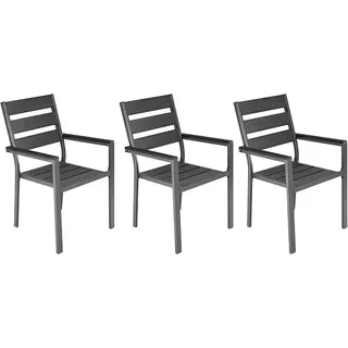 3 Stück Gartenstühle stapelbar mit Armlehne Milos Aluminium mit WPC Gartensessel Stapelstuhl Stapelsessel Sessel - Grau
