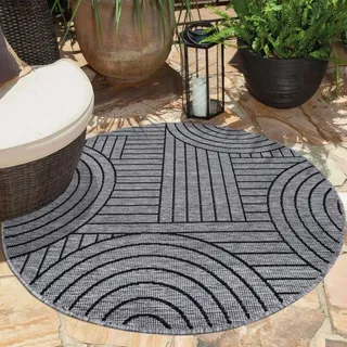 Carpet City Outdoorteppich "DUO RUG 5842" rund 5 mm Höhe Wendeteppich Wetterfest In- & Outdoor, Balkon, Terrasse, Wohnzimmer, anthrazit